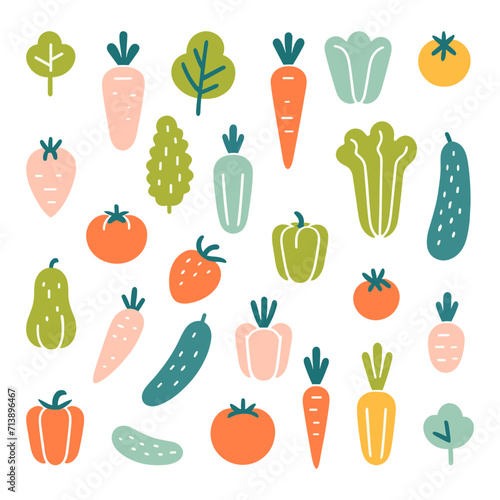 Colorful vector set of vegetables and fruits.