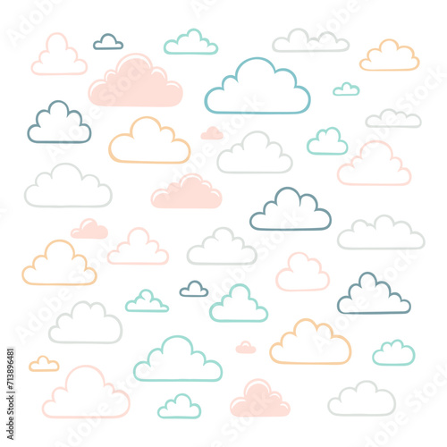 Vector set of colored clouds in flat style.