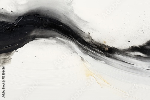 Abstract watercolor and acrylic painting with smudged brushstrokes waves curves blots textures zigzags and black and white colors on a horizontal background