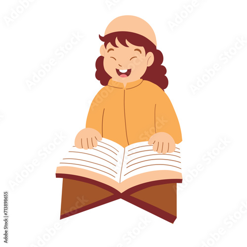 child with book, Muslim boy holding al quran