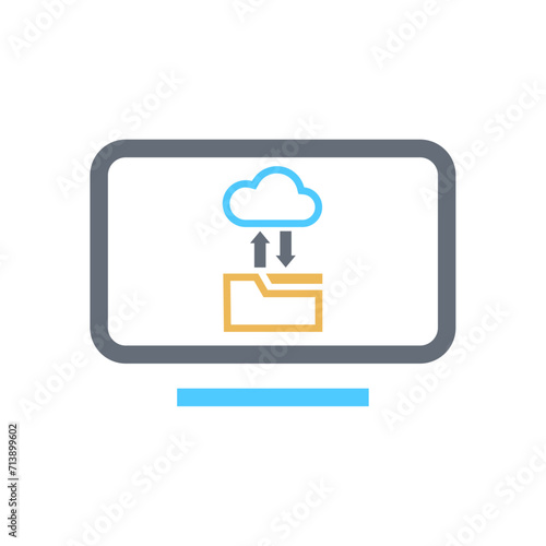 Cloud data server icon vector. Save to folder and download. Technology vector illustration. Computer sign