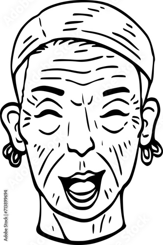 cute cartoon happy senior face drawing.