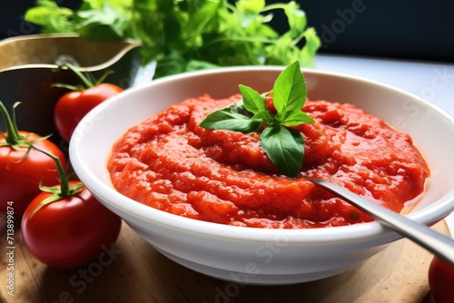 Tomato sauce made from scratch in a white bowl