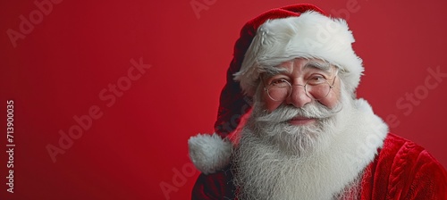 Jolly santa claus in red suit on vibrant background, with space for text and holiday greetings