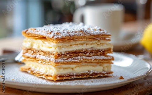 mille feuille with cream on a plate