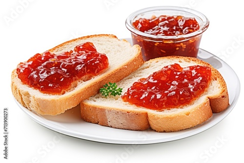 White bread with chutney and spread isolated on white background