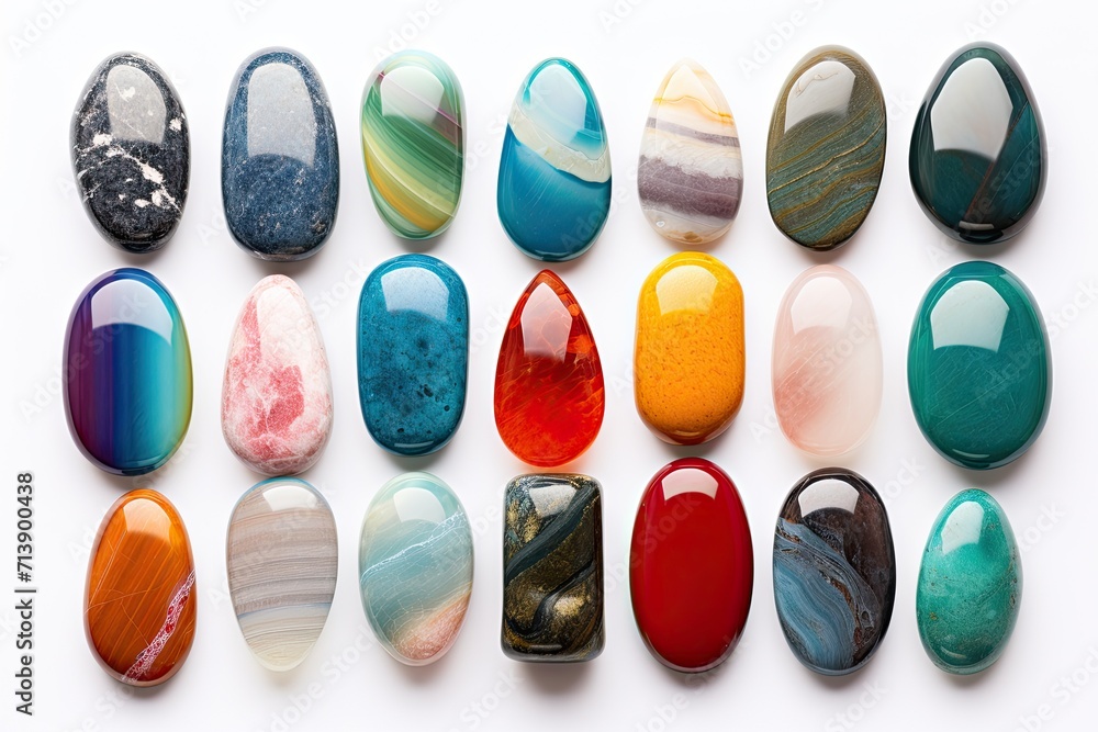 Assortment of named stones isolated on white Assortment of named stones isolated on white