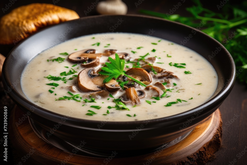 A tasty serving of mushroom soup