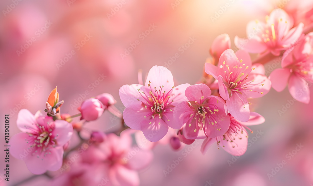 Close Up of Pink Cherry Blossoms flower, Generative AI