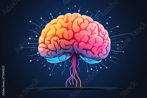 3D Vector illustration human brain and mind tree organic growth of intelligence mind. Cartoon concept art anatomy. Creative design of thought, anatomy. Medical icon neurology intelligence patterns.