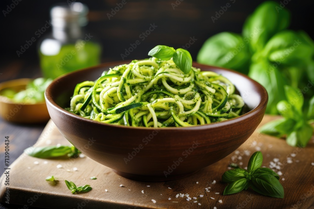 Bowl of organic zucchini noodles Bowl of organic zucchini noodles