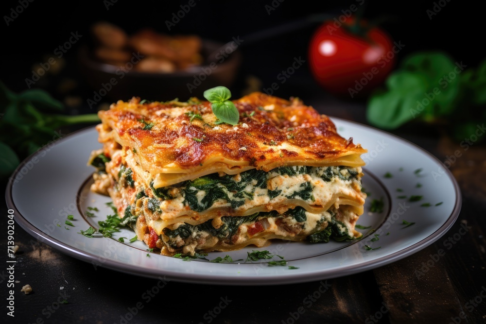 Fototapeta premium Spinach vegetarian lasagna