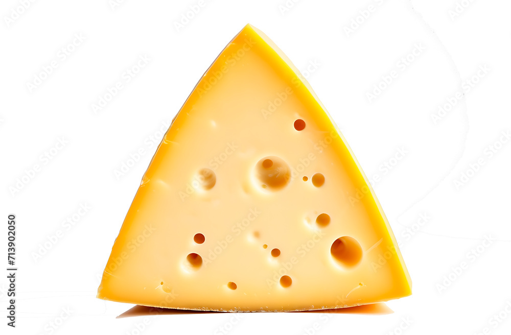 Triangle of cheese with holes, isolated on white background, close-up Triangle of cheese with holes, isolated on white background, close-up