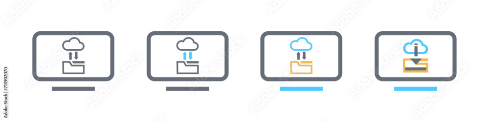 Set of cloud data server icons vector. Save to folder and download. Technology vector illustration. Computer sign Set of cloud data server icons vector. Save to folder and download. Technology vector illustration. Computer sign