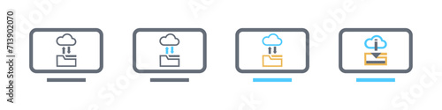 Set of cloud data server icons vector. Save to folder and download. Technology vector illustration. Computer sign