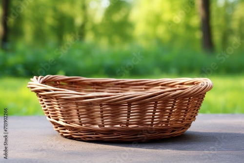 Isolated empty wicker basket on white background Easter related photo