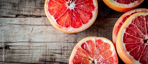 An enticing array of vibrant citrus fruits, including tangy oranges and zesty lemons, are displayed on a rustic wooden surface, evoking thoughts of natural foods, superfoods, and a healthy diet photo