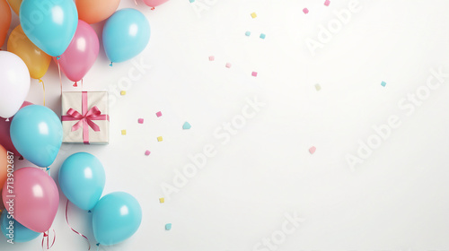 Vibrant Birthday Celebration Flat Lay with Colorful Balloons and Confetti Escape - Festive Party Concept with Copy-Space for Happy Greetings and Special Occasions