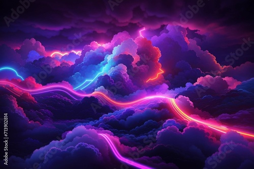 Abstract background of neon cloud and glowing lines. Fantastic ultraviolet wallpaper