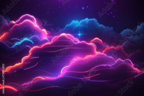 Abstract background of neon cloud and glowing lines. Fantastic ultraviolet wallpaper