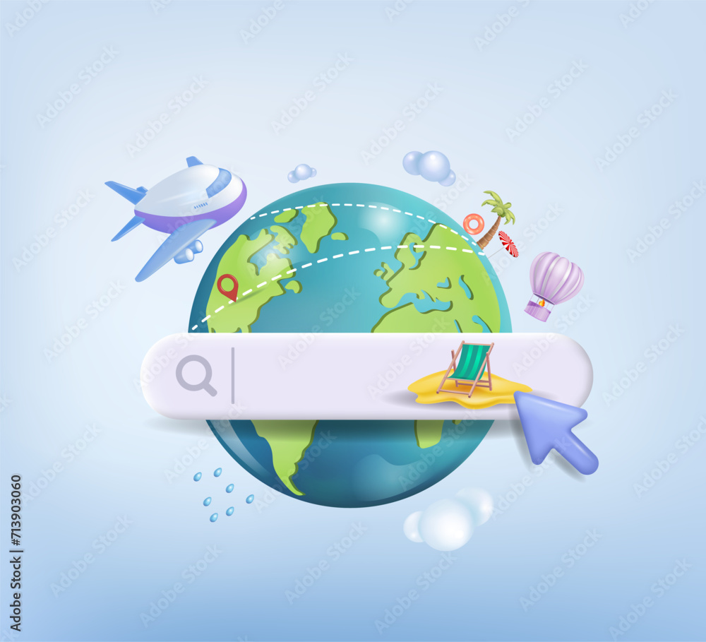 The search bar. Booking air tickets online.
Tourism, business trips, travel, holidays abroad. 3d vector, free space to copy. The search bar. Booking air tickets online.
Tourism, business trips, travel, holidays abroad. 3d vector, free space to copy.