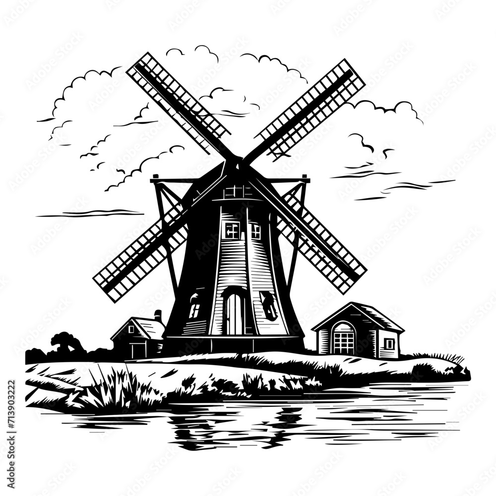windmill, tidal mills, vector illustrator. windmill, tidal mills, vector illustrator.