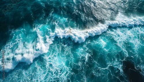 on the beach ocean sea water white wave splashing in the deep sea. Drone photo backdrop