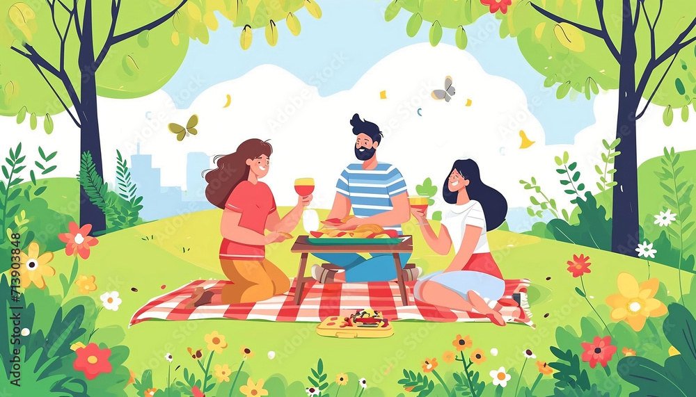 family having picnic in park on sunny summer day