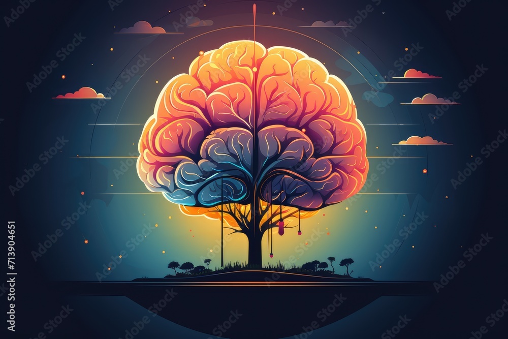 3D brain icon vector space illustration, cognitive science, educational psychology, cognitive neuroscience learning, colorful brain system, neurogenesis, thinking brain, nuclear medicine, memory - obrazy, fototapety, plakaty 