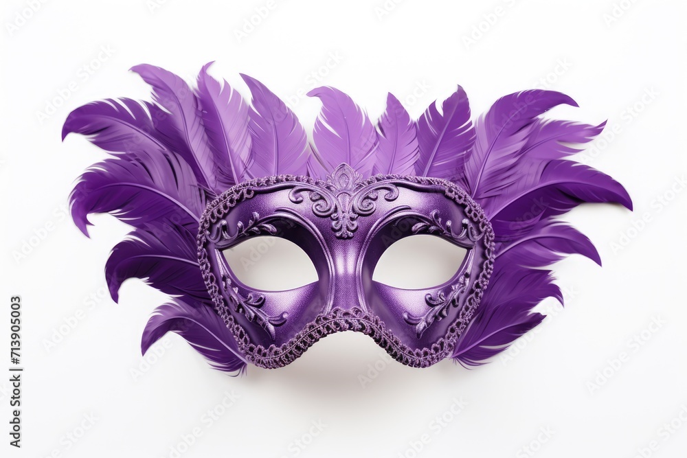 Isolated white mask with feathers, beautiful and purple