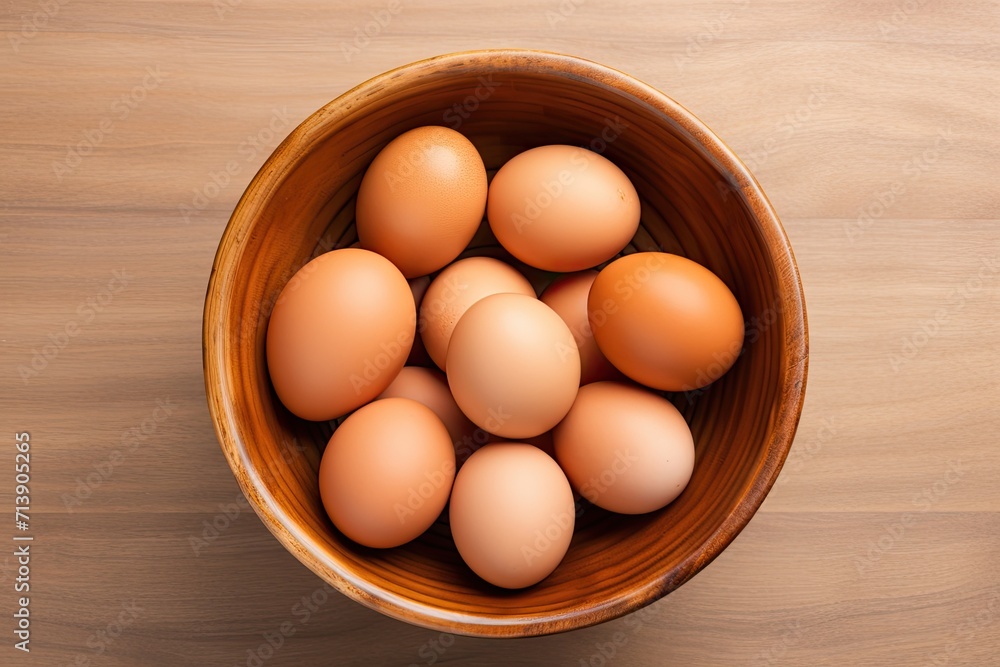 Eggs arranged neatly in a bowl seen from above Eggs arranged neatly in a bowl seen from above