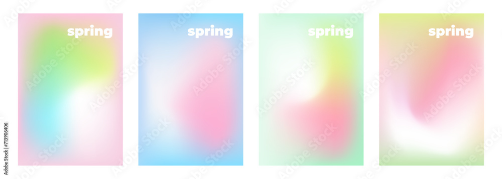 Set of Springtime color backgrounds with soft color blurred gradients for Spring season creative graphic design. Vector illustration.