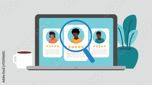 Vektor-Illustration eines Laptop-Bildschirms mit der Wahl der neuen Mitarbeiter - Recruitment-Konzept