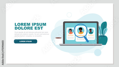 Vektor-Illustration eines Laptop-Bildschirms mit der Wahl der neuen Mitarbeiter - Recruitment-Konzept