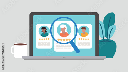 Vektor-Illustration eines Laptop-Bildschirms mit der Wahl der neuen Mitarbeiter - Recruitment-Konzept