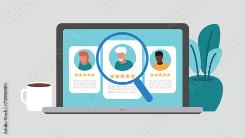 Vektor-Illustration eines Laptop-Bildschirms mit der Wahl der neuen Mitarbeiter - Recruitment-Konzept