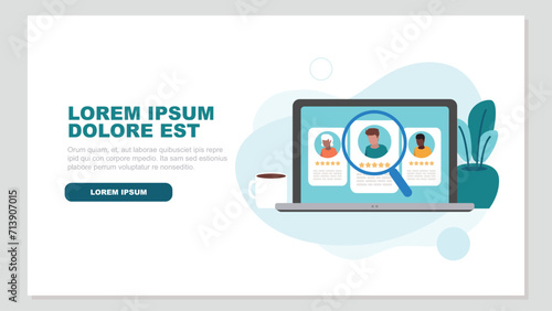 Vektor-Illustration eines Laptop-Bildschirms mit der Wahl der neuen Mitarbeiter - Recruitment-Konzept