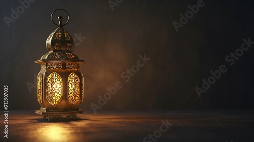3D Glowing lantern decorations illuminate ramadan celebration nights with white space for design, generated by ai photo