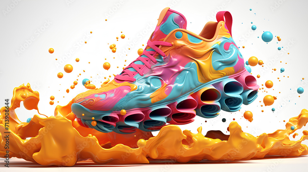 High fashion shoes: 3D illustration of bright sneakers.