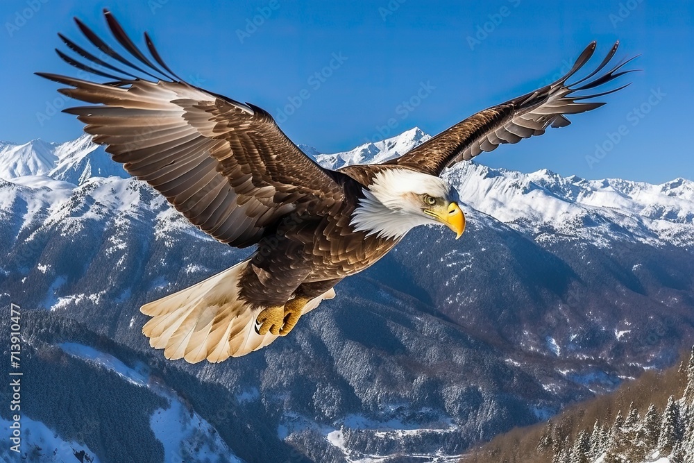 Fototapeta premium Bald eagle Flying over the Mountain