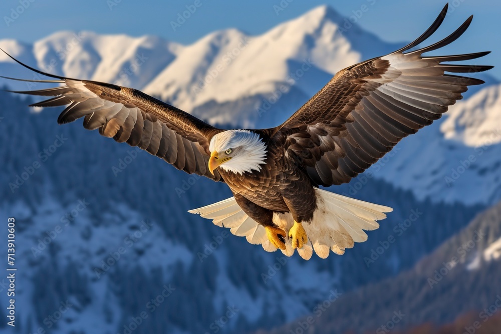 Obraz premium Bald eagle Flying over the Mountain