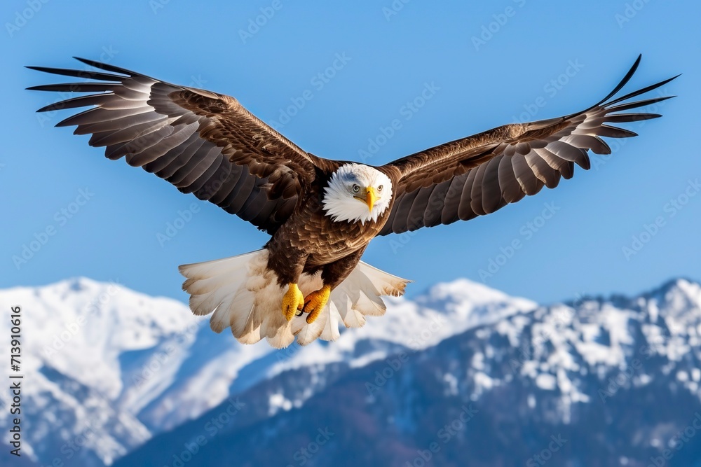 Obraz premium Bald eagle Flying over the Mountain