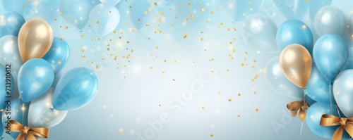 Holiday background with balloons and confetti. Celebration, party, birthday greeting card idea