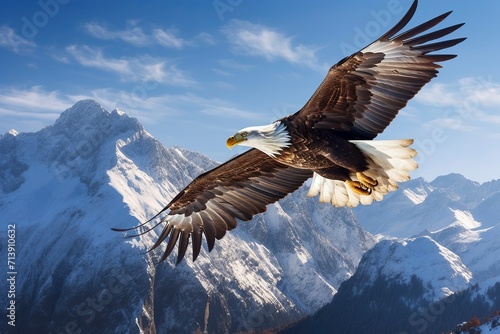 Bald eagle Flying over the Mountain
