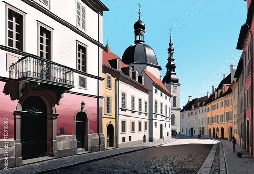 Vector illustration of old streets, beautiful city landmarks of the Victorian era, isolated on a white background, graphic ink drawing,