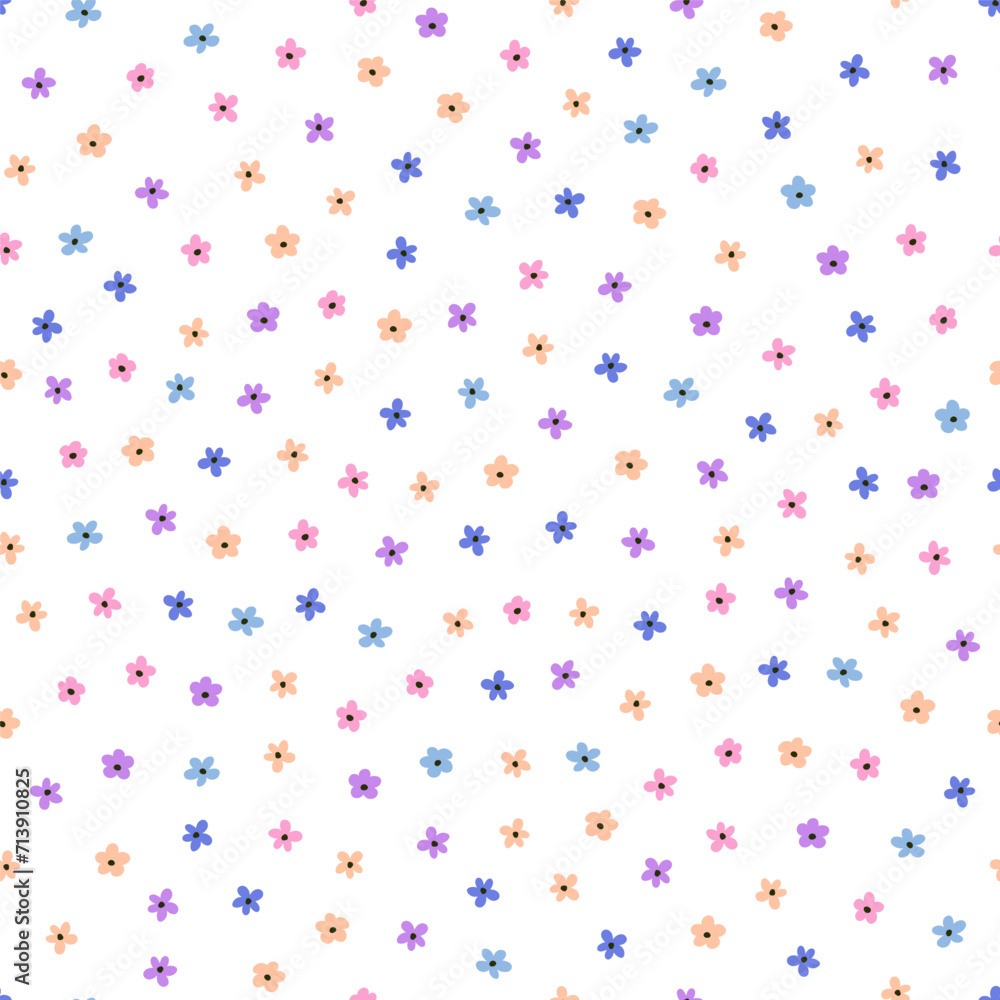 Seamless pattern with colorful tiny flowers