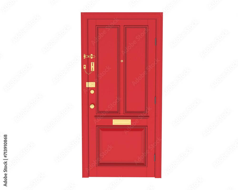 Front door isolated on background. 3d rendering - illustration Front door isolated on background. 3d rendering - illustration