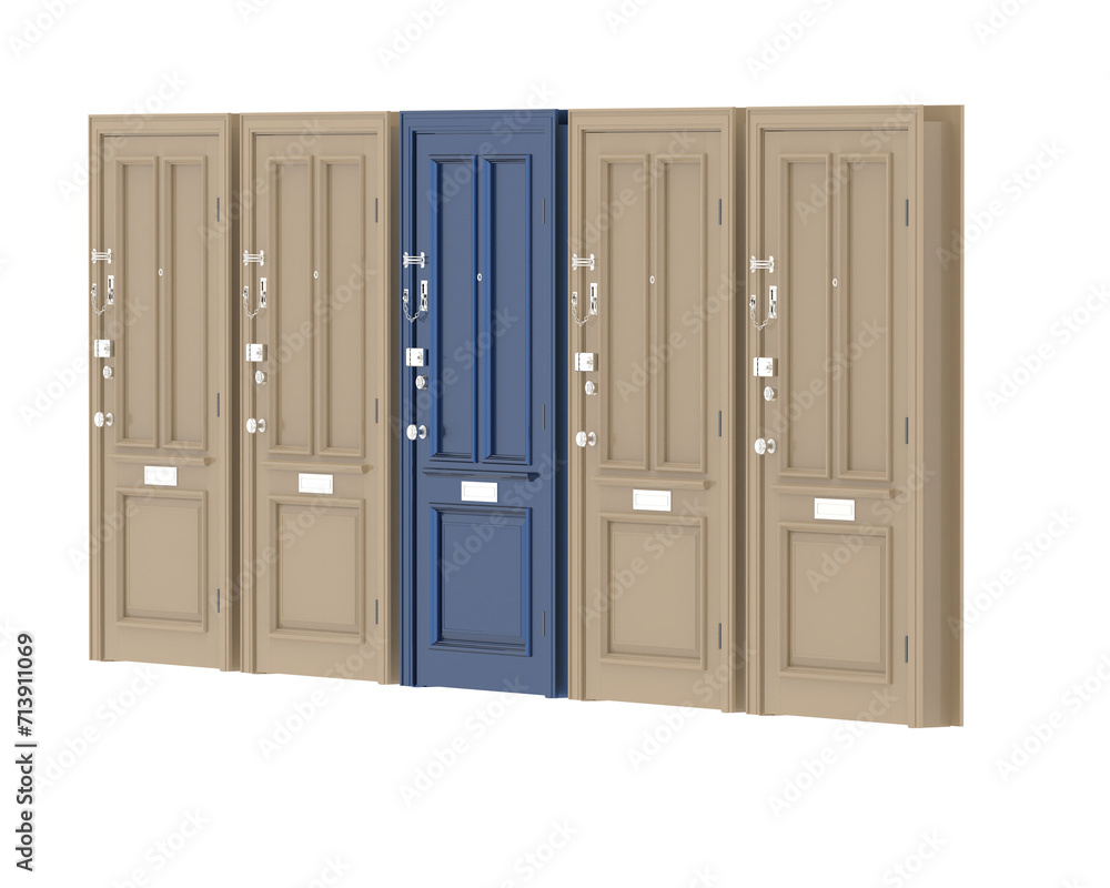 Fototapeta premium Front door isolated on background. 3d rendering - illustration