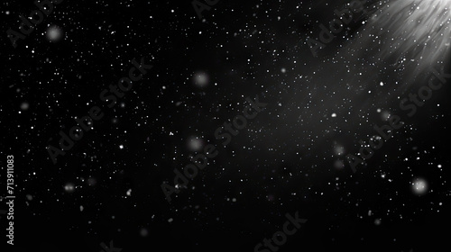 Snowflakes on black background, heavy snow flakes isolated, Flying rain, overlay effect for composition, starry night sky, particles, montion, space, universe, 
