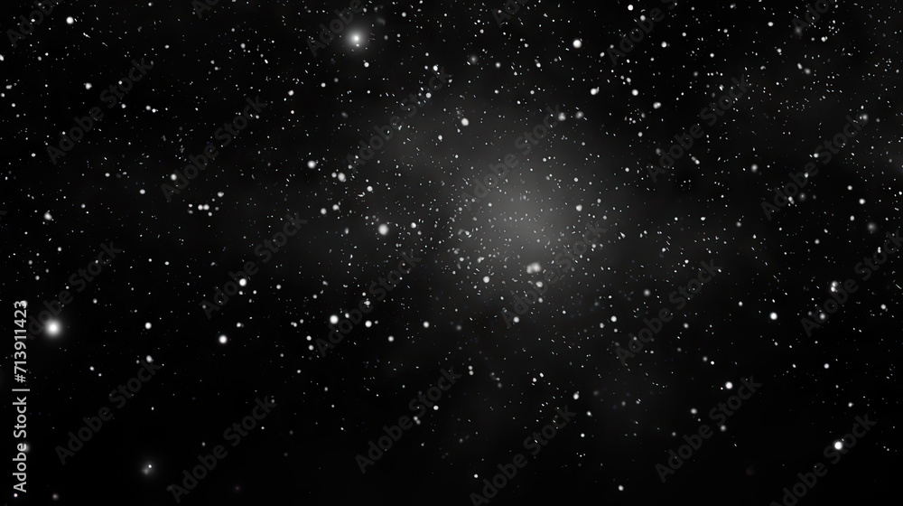 Fototapeta premium Snowflakes on black background, heavy snow flakes isolated, Flying rain, overlay effect for composition, starry night sky, particles, montion, space, universe, 